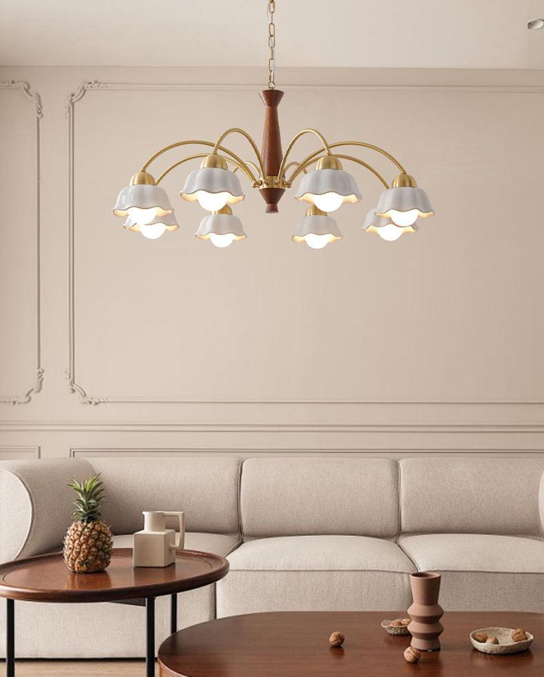 Lustra Chandelier Laiton Bois Opaline Céramique - Neutralighting