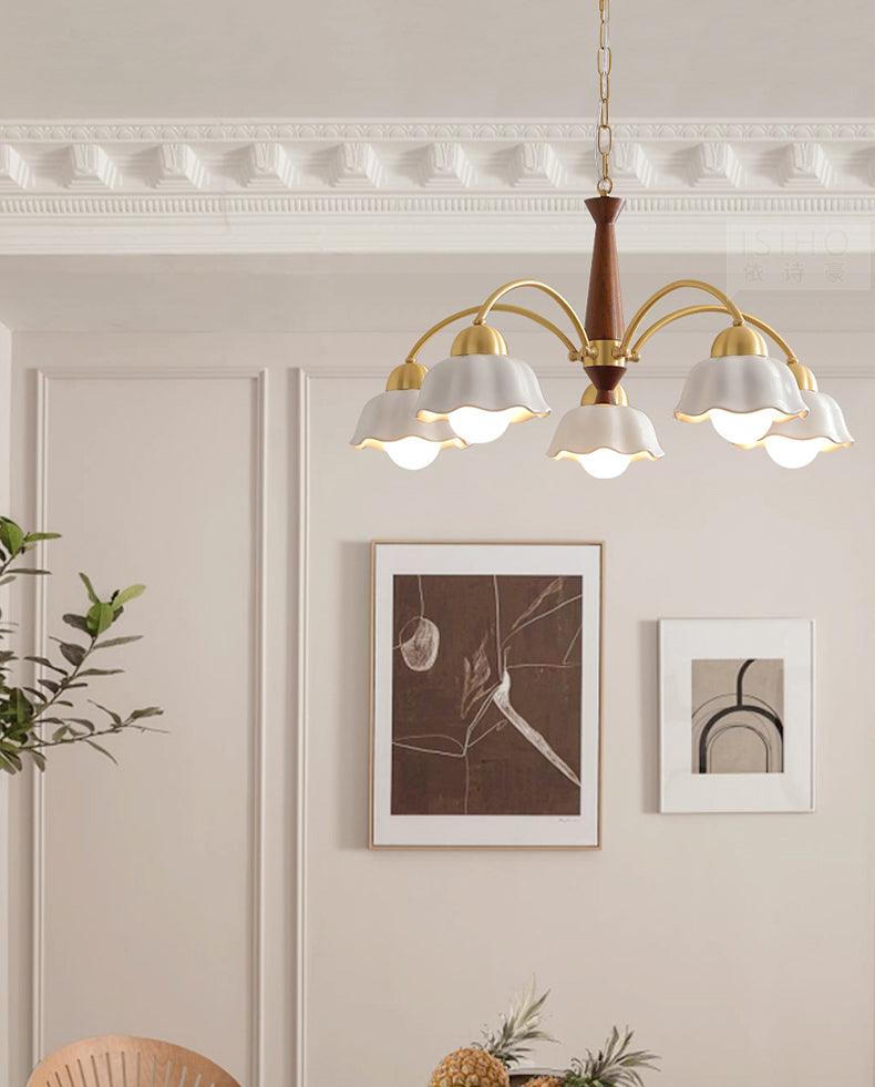 Lustra Chandelier Laiton Bois Opaline Céramique - Neutralighting