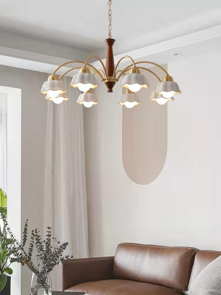 Lustra Chandelier Laiton Bois Opaline Céramique - Neutralighting