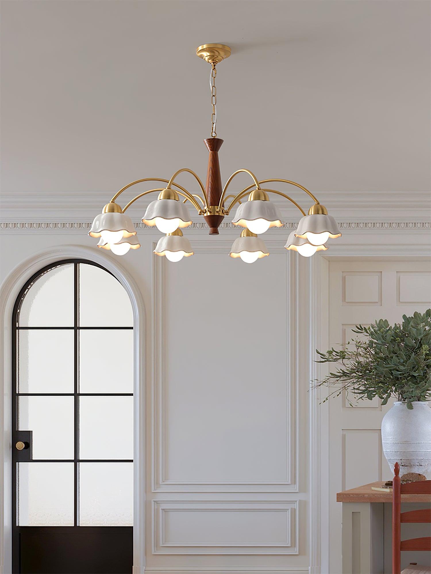 Lustra Chandelier Laiton Bois Opaline Céramique - Neutralighting