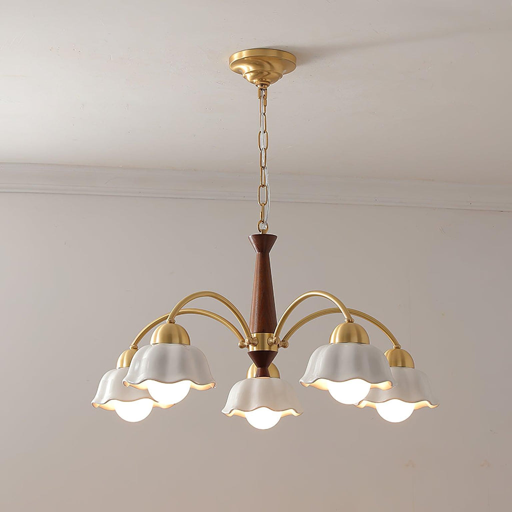 Lustra Chandelier Laiton Bois Opaline Céramique - Neutralighting