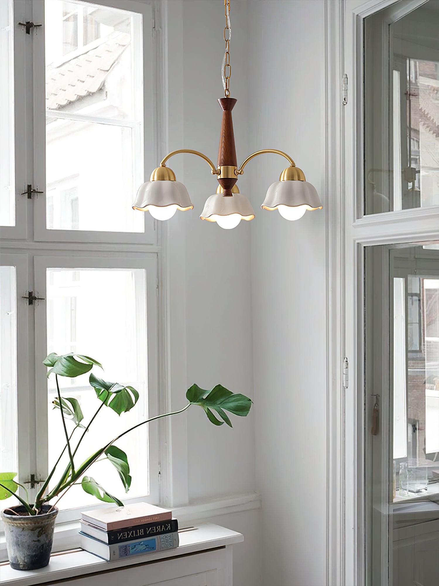 Lustra Chandelier Laiton Bois Opaline Céramique - Neutralighting