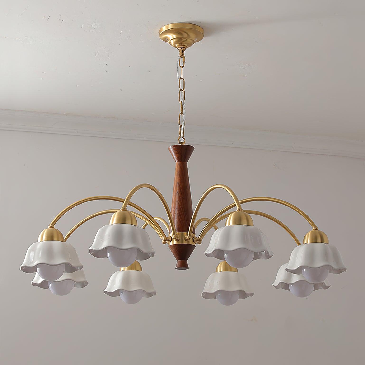 Lustra Chandelier Laiton Bois Opaline Céramique - Neutralighting