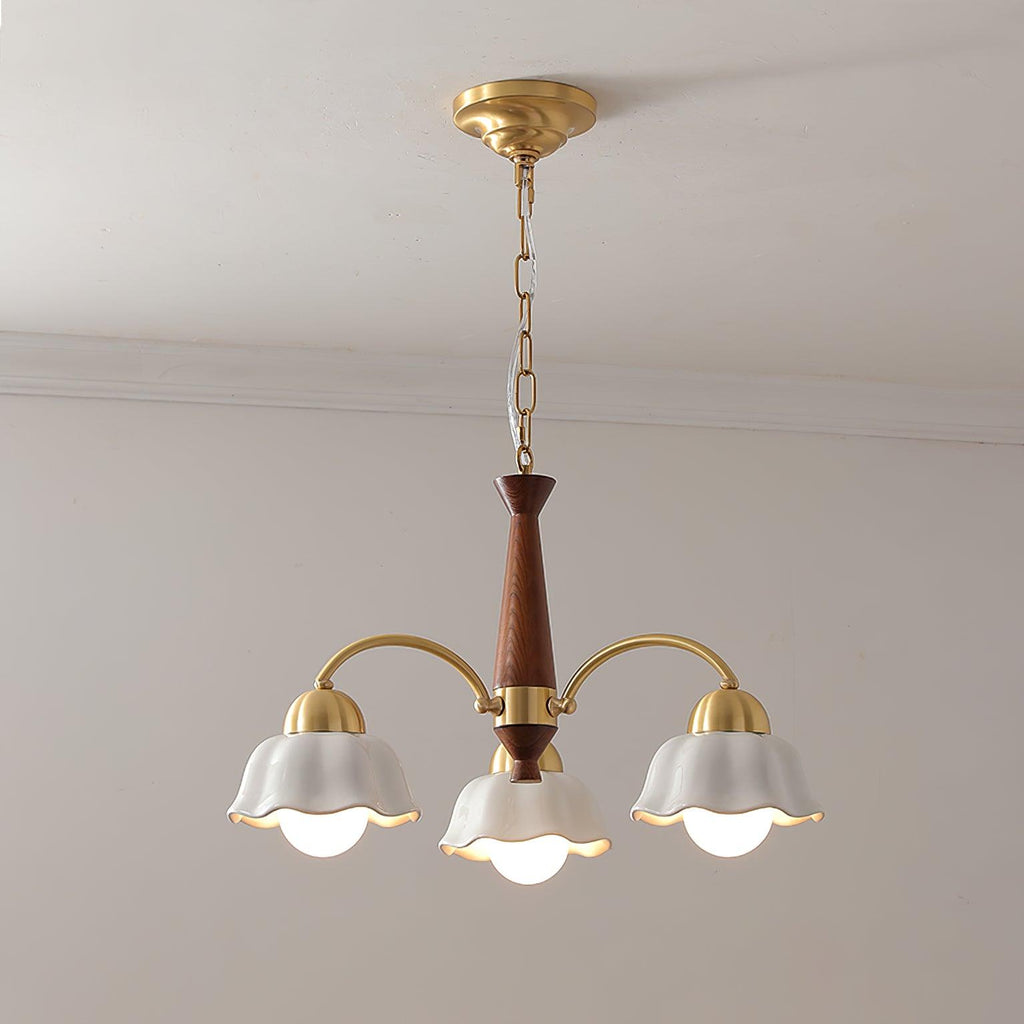 Lustra Chandelier Laiton Bois Opaline Céramique - Neutralighting
