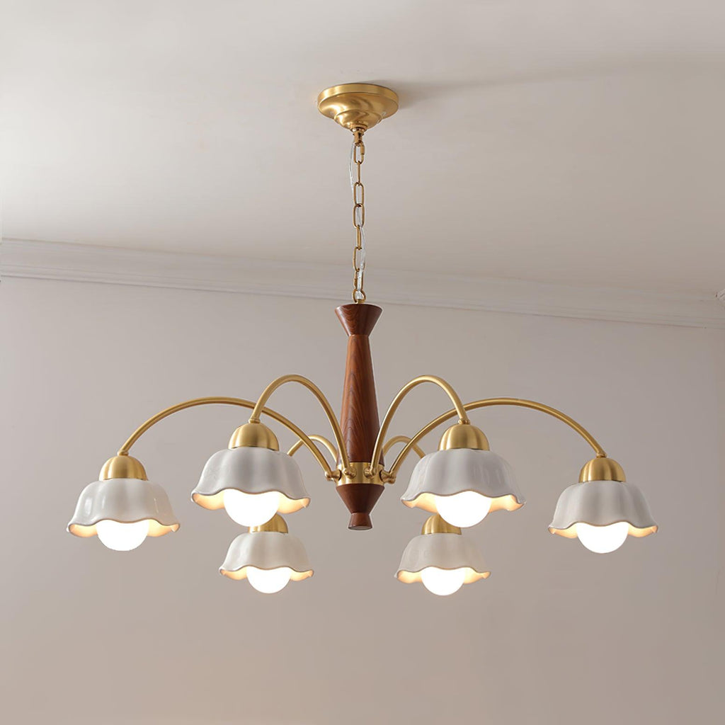Lustra Chandelier Laiton Bois Opaline Céramique - Neutralighting