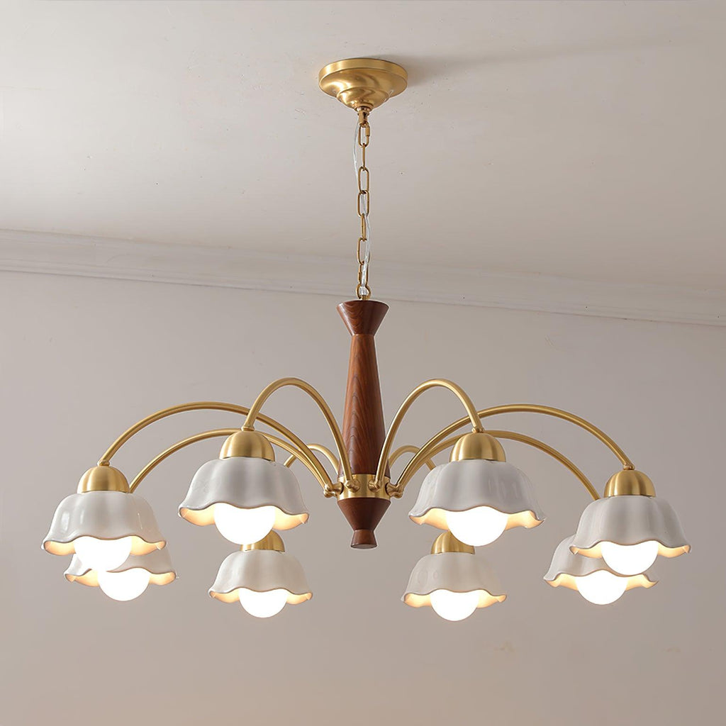 Lustra Chandelier Laiton Bois Opaline Céramique - Neutralighting