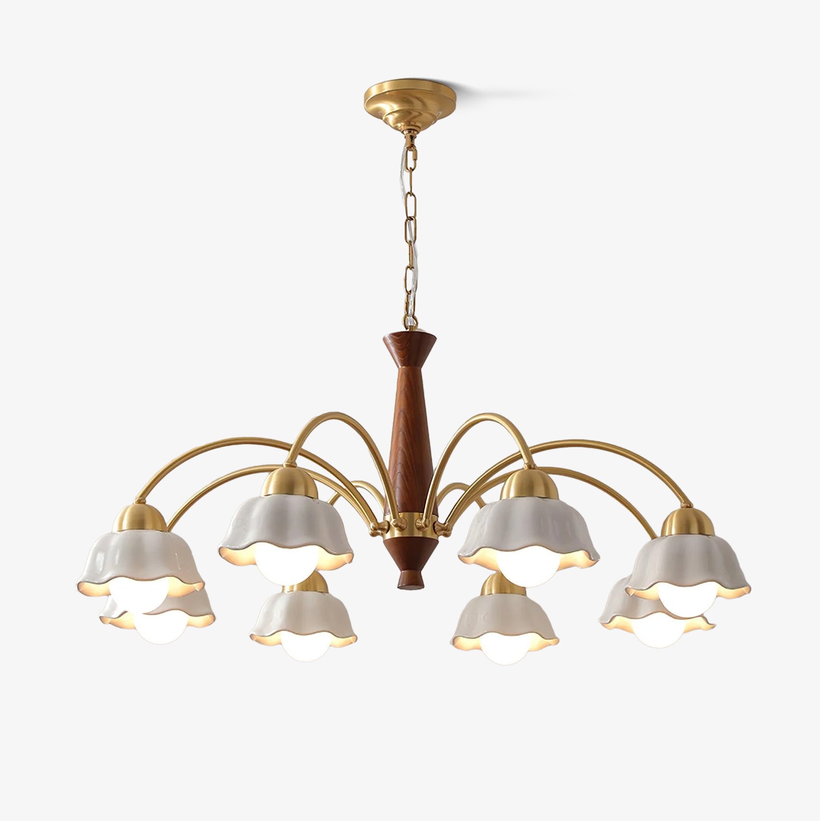 Lustra Chandelier Laiton Bois Opaline Céramique - Neutralighting