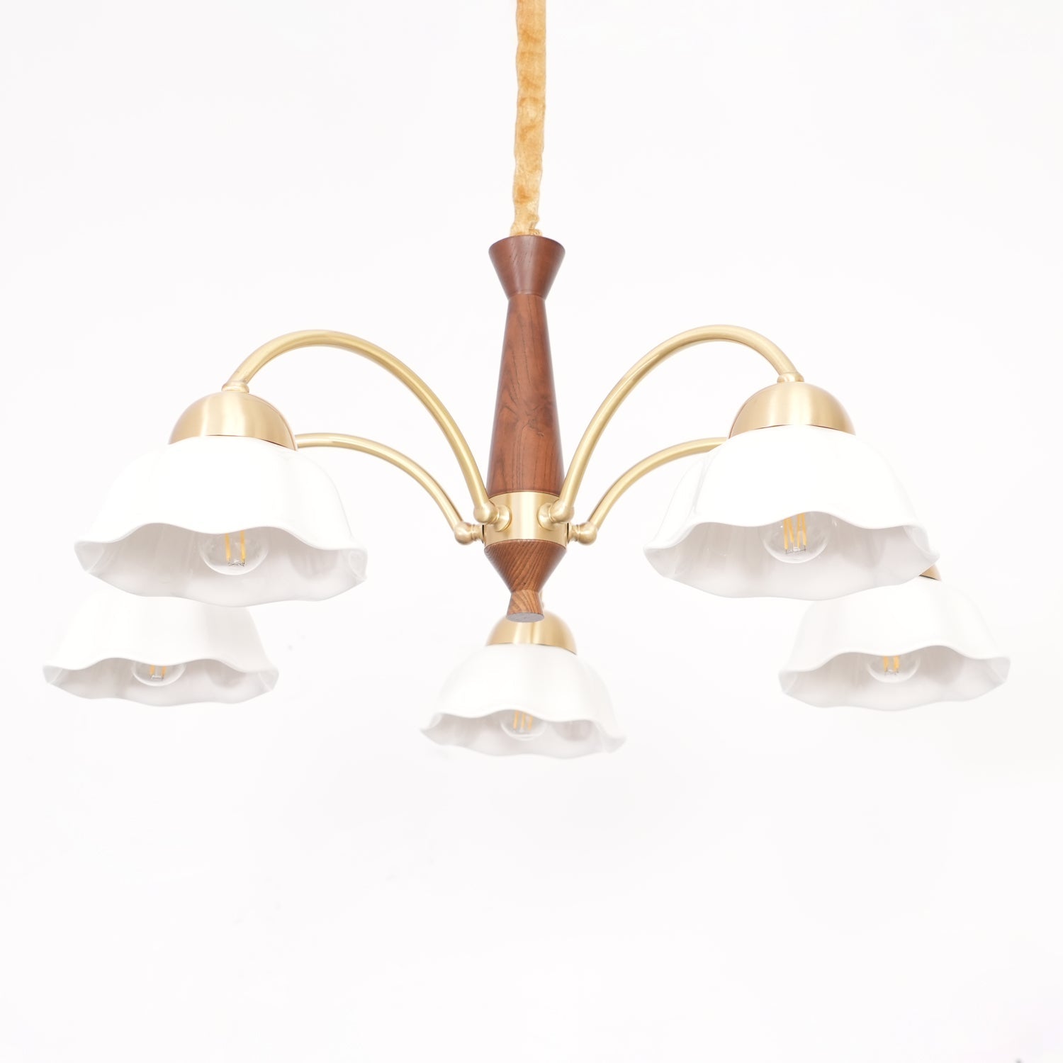Lustra Chandelier Laiton Bois Opaline Céramique - Neutralighting