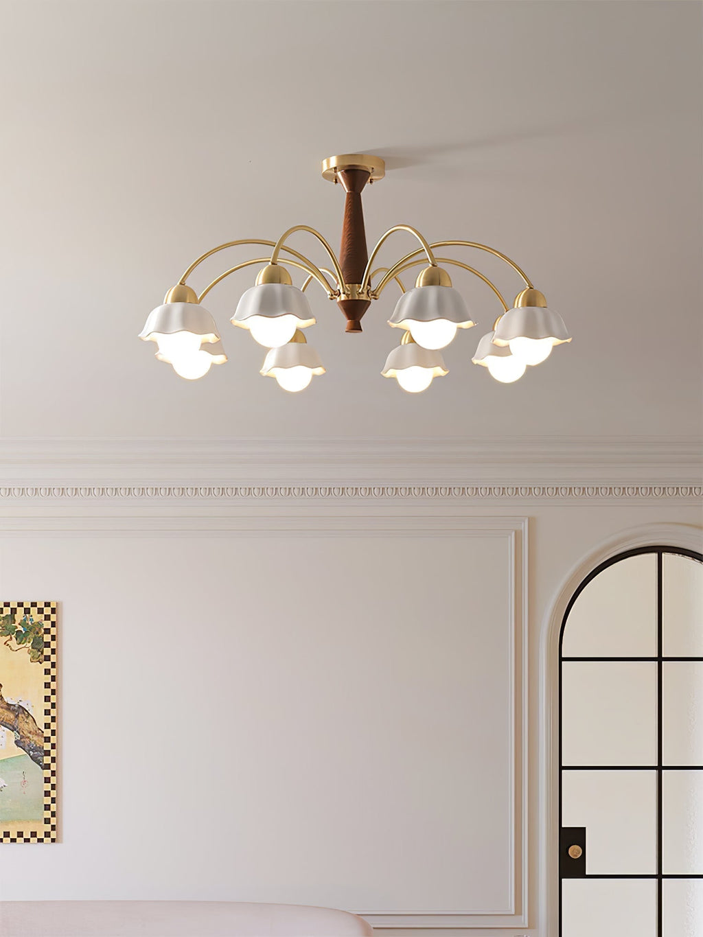 Lustra Chandelier Laiton Bois Opaline Céramique - Neutralighting