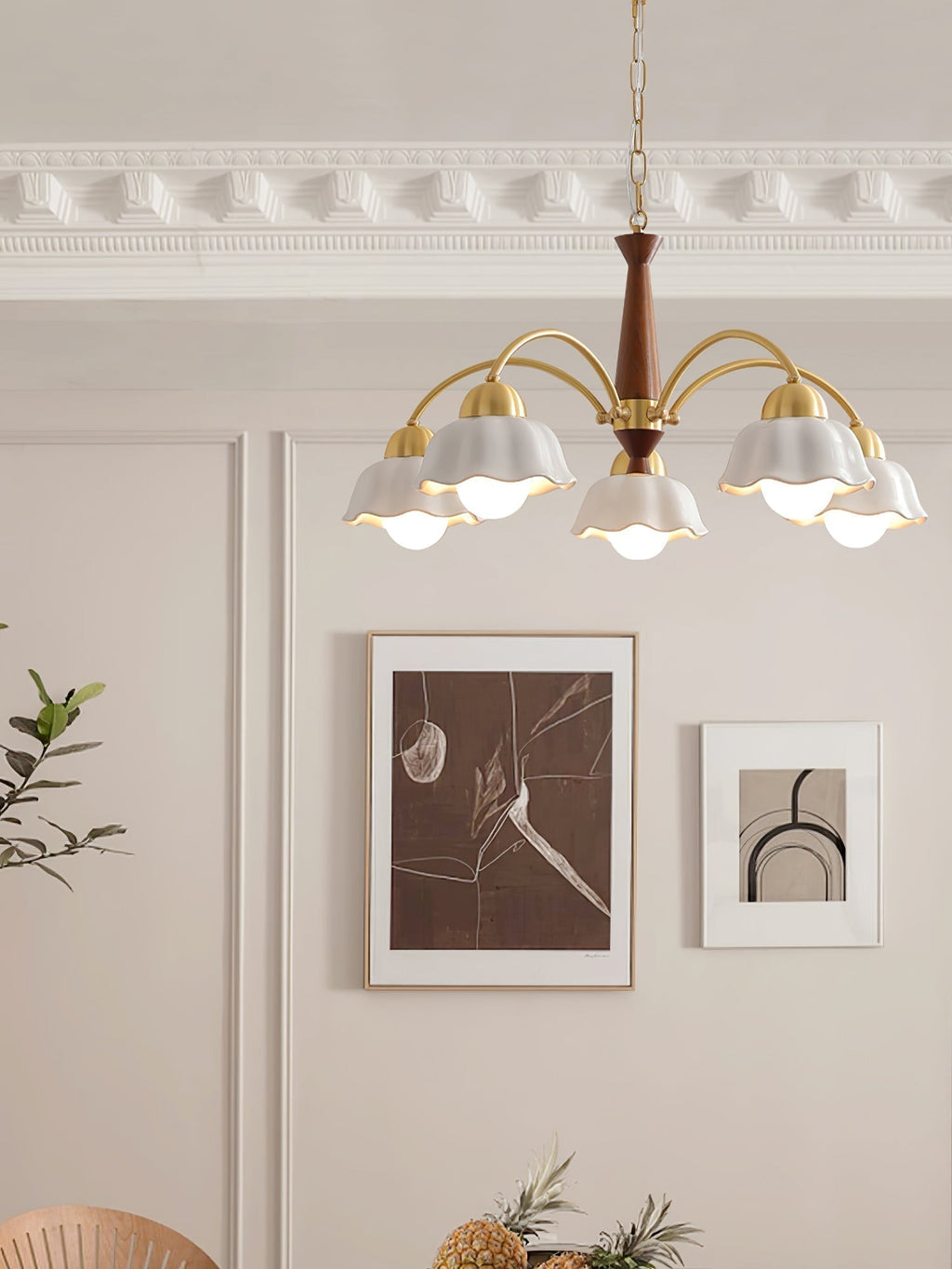 Lustra Chandelier Laiton Bois Opaline Céramique - Neutralighting