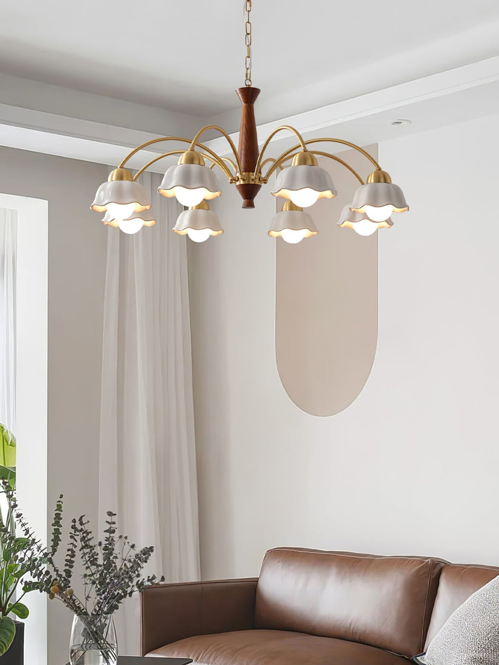 Lustra Chandelier Laiton Bois Opaline Céramique - Neutralighting