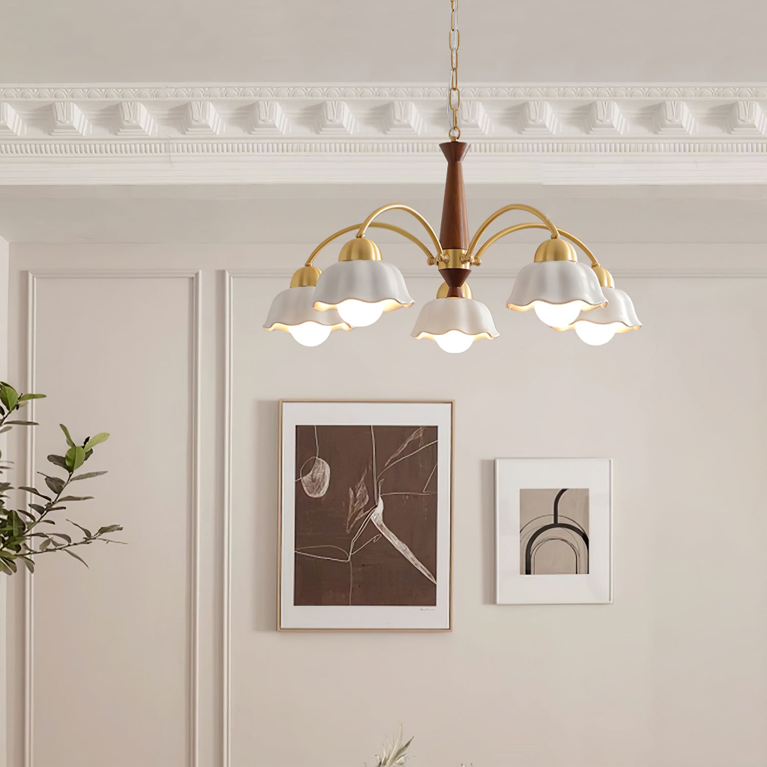 Lustra Chandelier Laiton Bois Opaline Céramique - Neutralighting