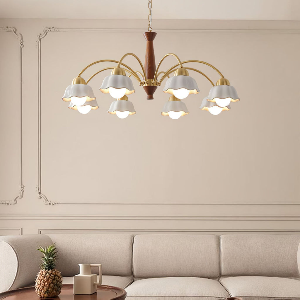 Lustra Chandelier Laiton Bois Opaline Céramique - Neutralighting