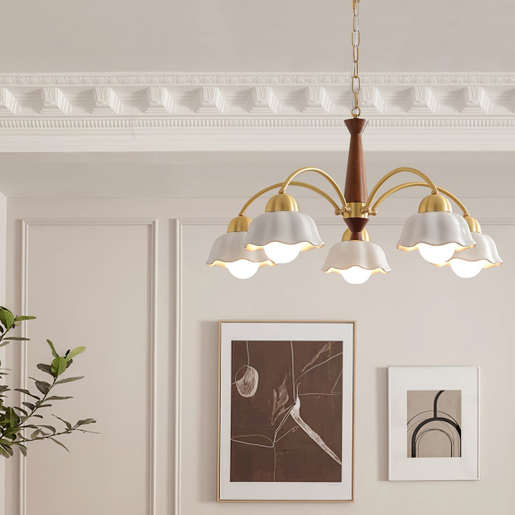 Lustra Chandelier Laiton Bois Opaline Céramique - Neutralighting