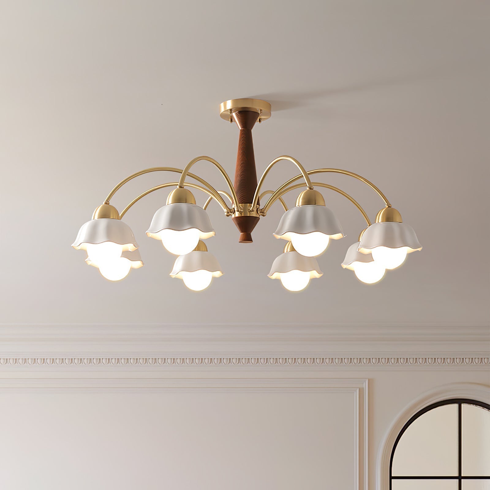 Lustra Chandelier Laiton Bois Opaline Céramique - Neutralighting