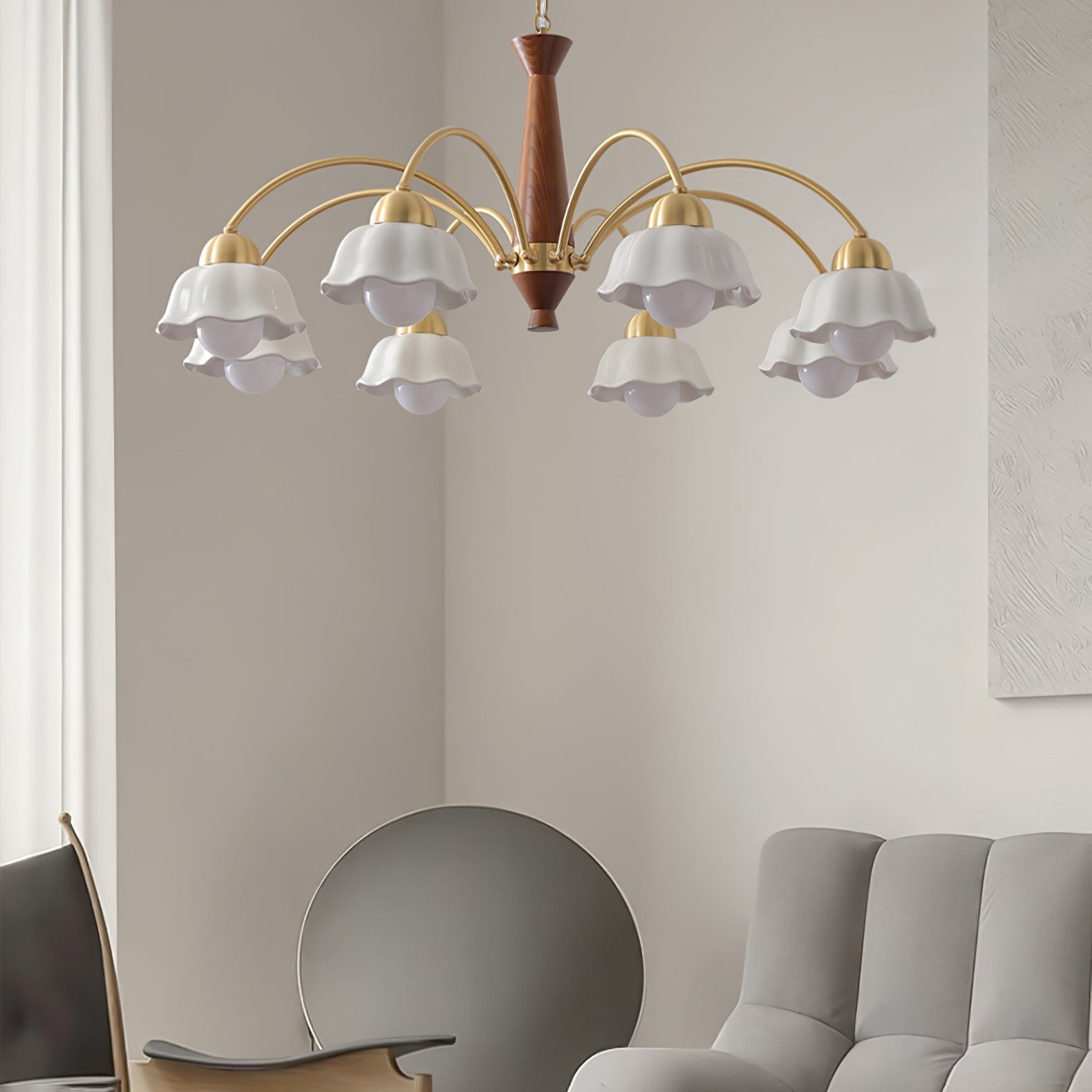 Lustra Chandelier Laiton Bois Opaline Céramique - Neutralighting