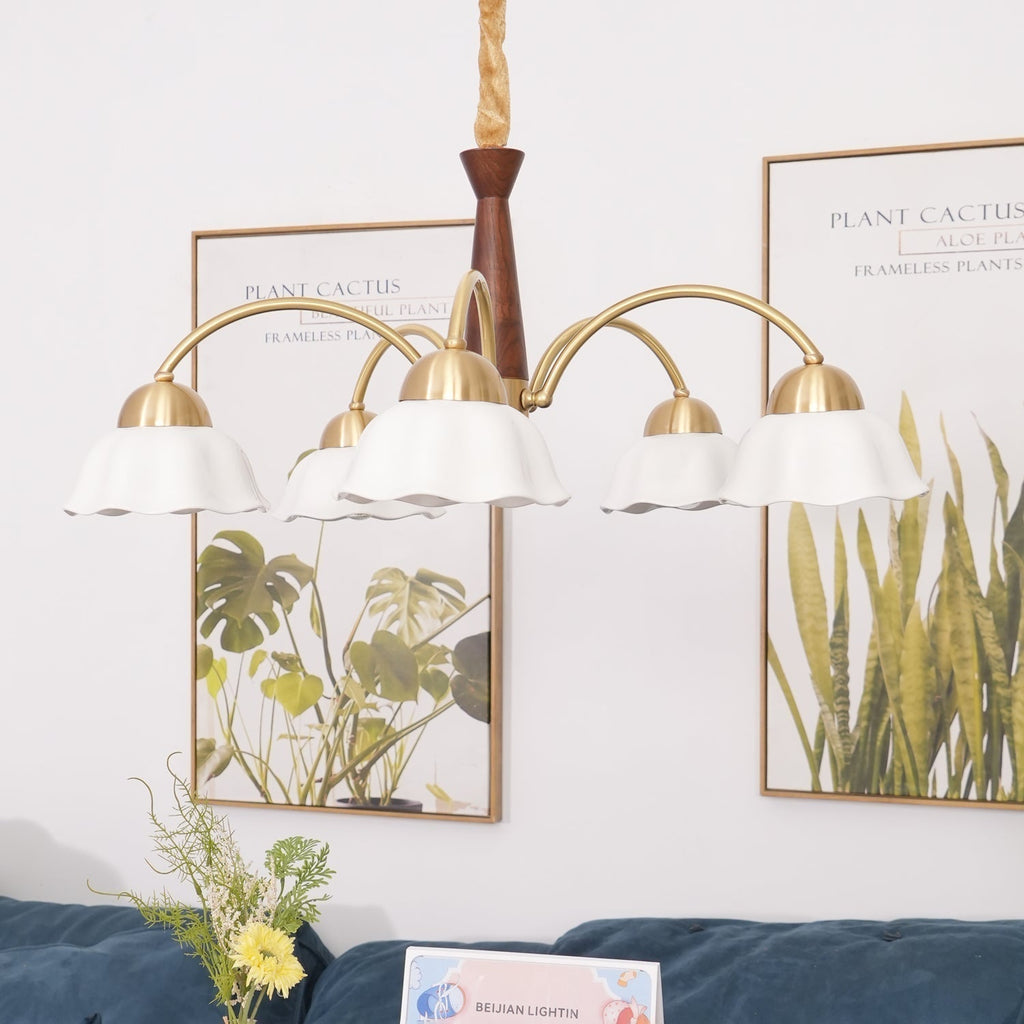 Lustra Chandelier Laiton Bois Opaline Céramique - Neutralighting