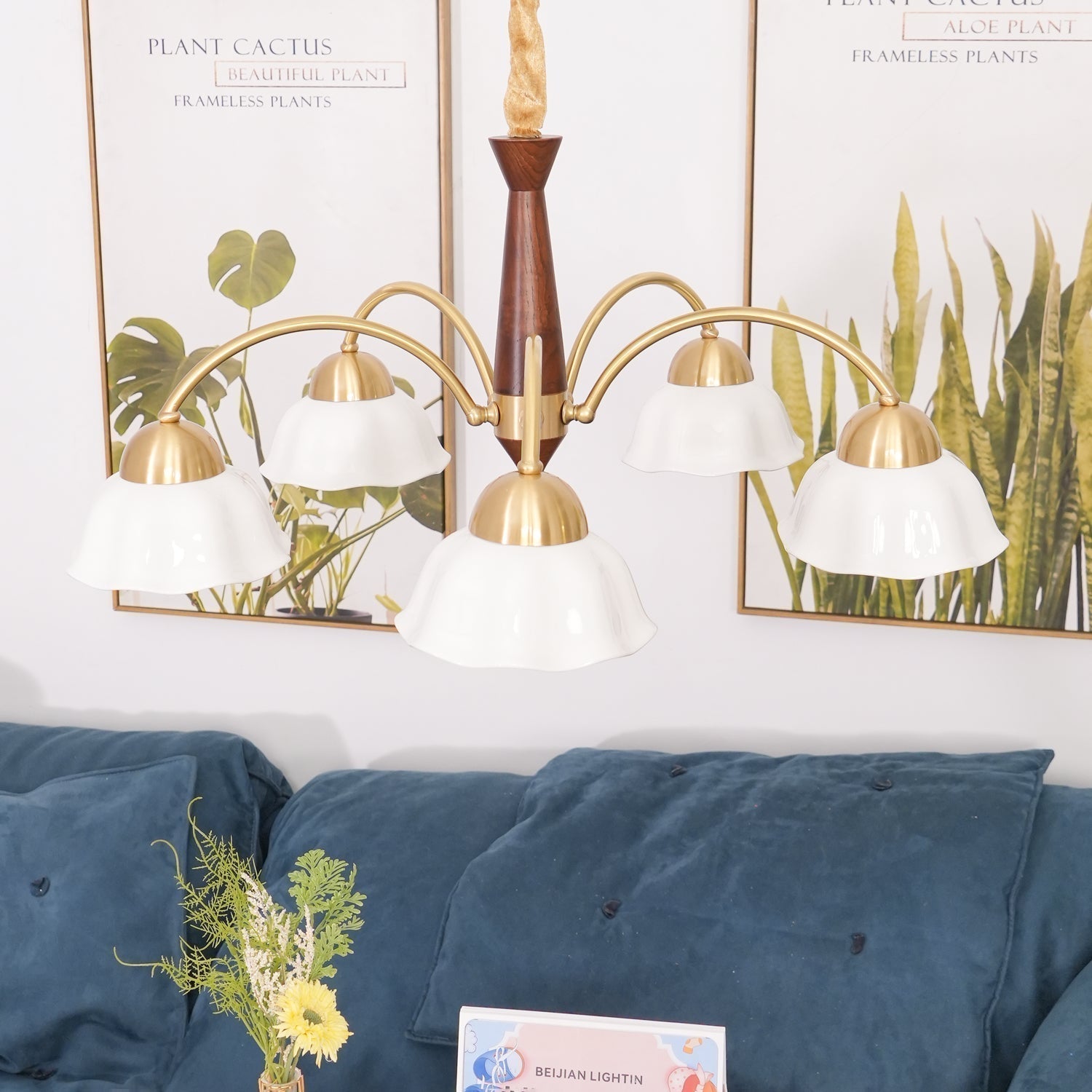 Lustra Chandelier Laiton Bois Opaline Céramique - Neutralighting