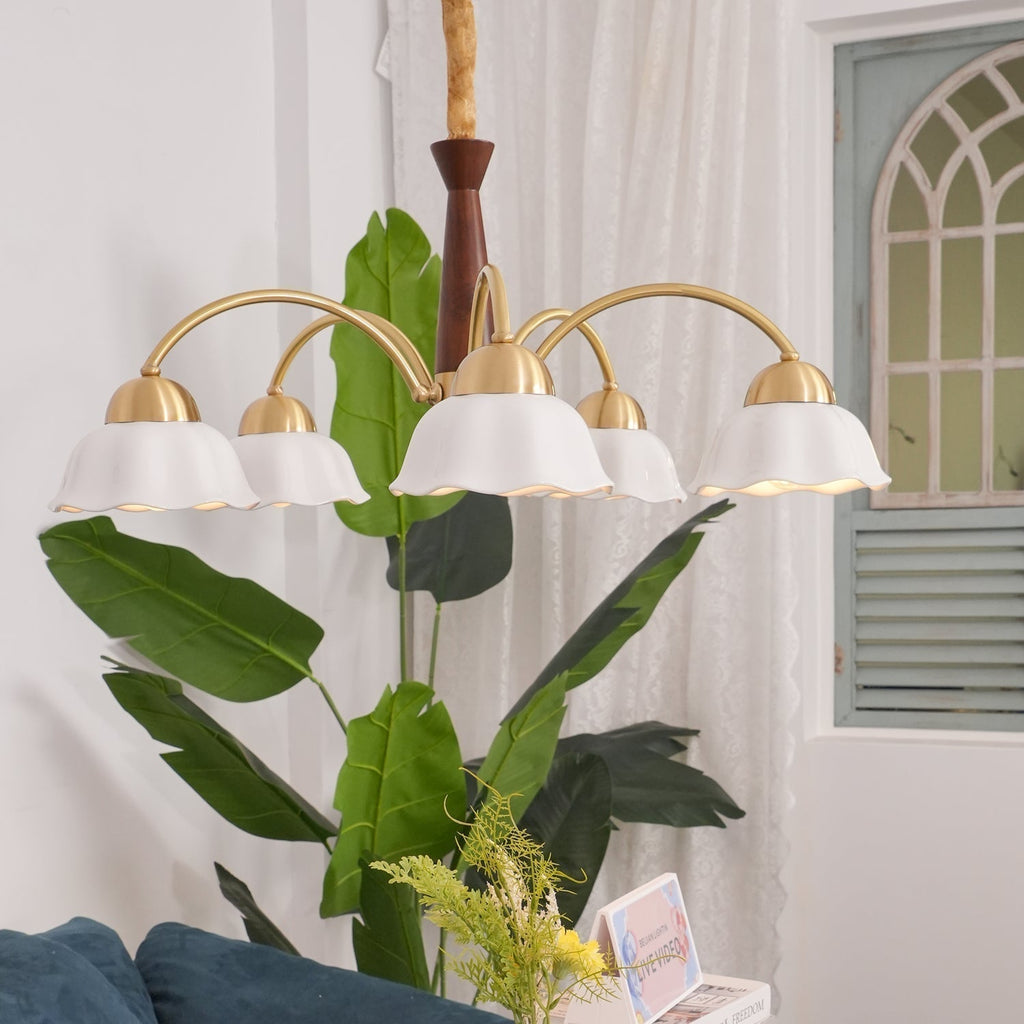 Lustra Chandelier Laiton Bois Opaline Céramique - Neutralighting