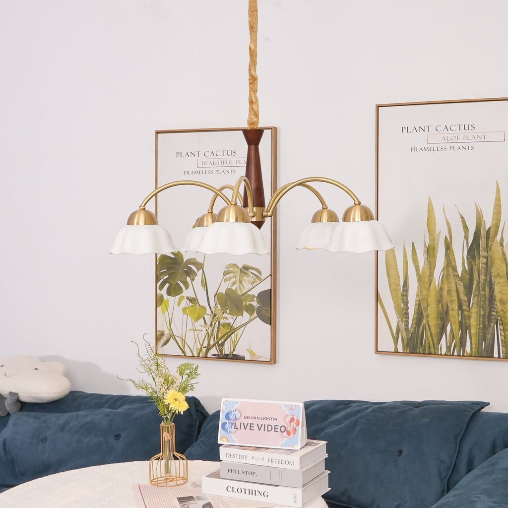 Lustra Chandelier Laiton Bois Opaline Céramique - Neutralighting