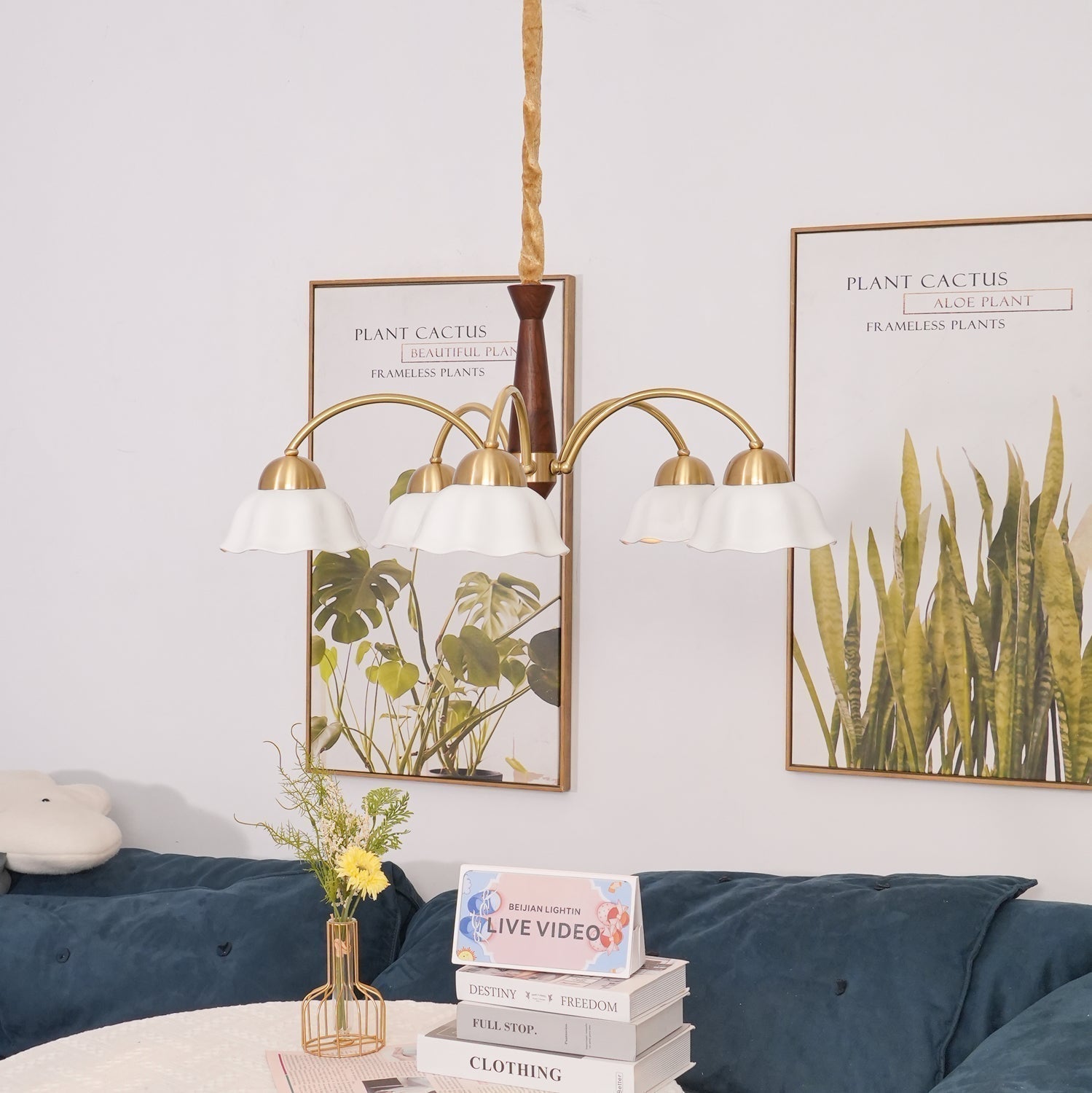 Lustra Chandelier Laiton Bois Opaline Céramique - Neutralighting