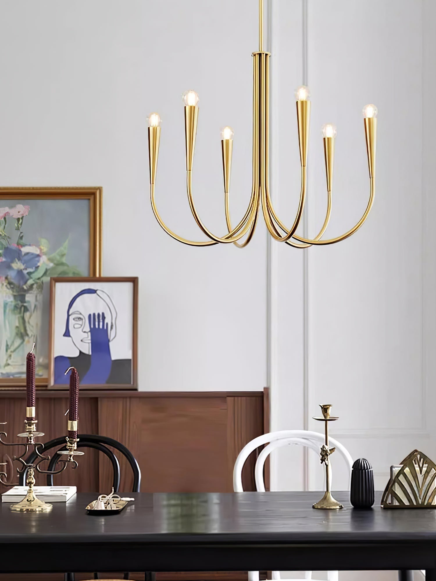 Lustra Chandelier Bras Swoop Laiton Minimaliste - Neutralighting