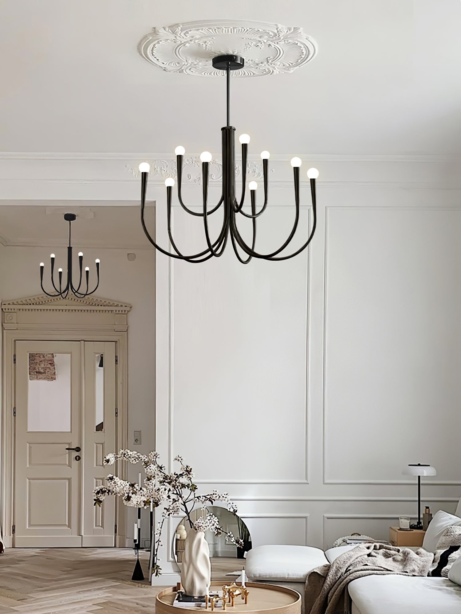 Lustra Chandelier Bras Swoop Laiton Minimaliste - Neutralighting