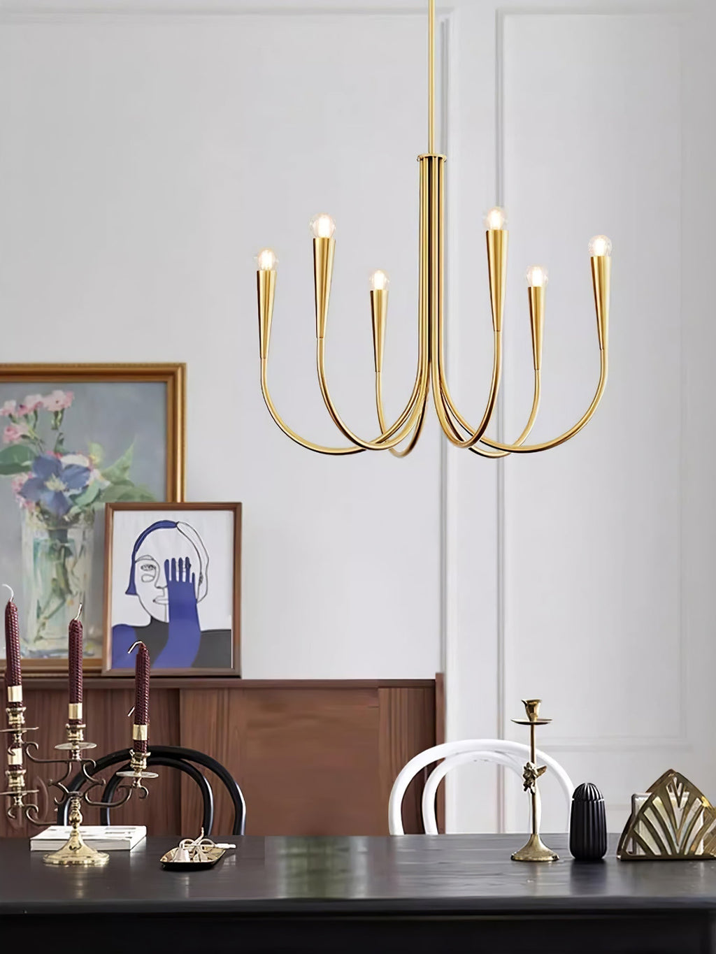 Lustra Chandelier Bras Swoop Laiton Minimaliste - Neutralighting