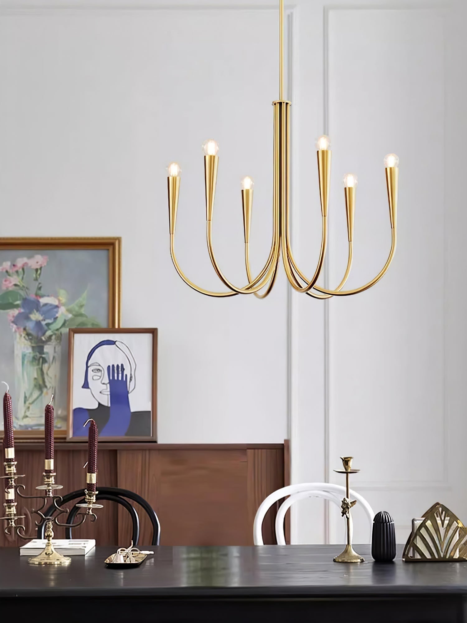 Lustra Chandelier Bras Swoop Laiton Minimaliste - Neutralighting