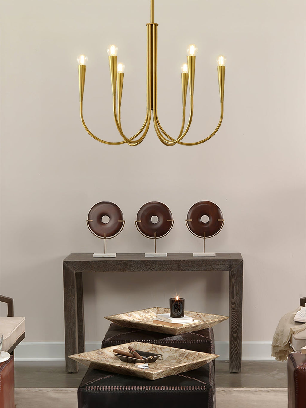 Lustra Chandelier Bras Swoop Laiton Minimaliste - Neutralighting