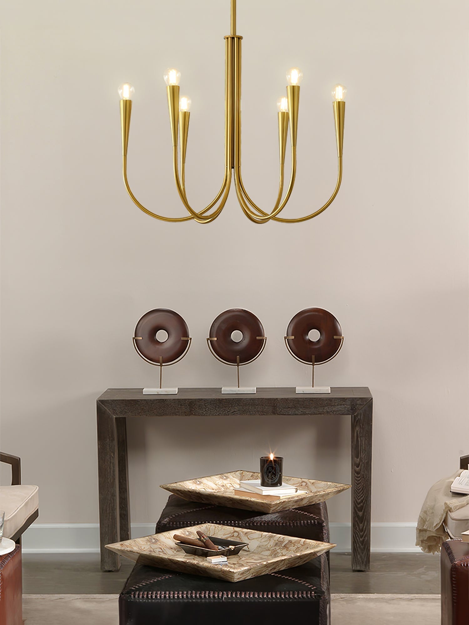 Lustra Chandelier Bras Swoop Laiton Minimaliste - Neutralighting