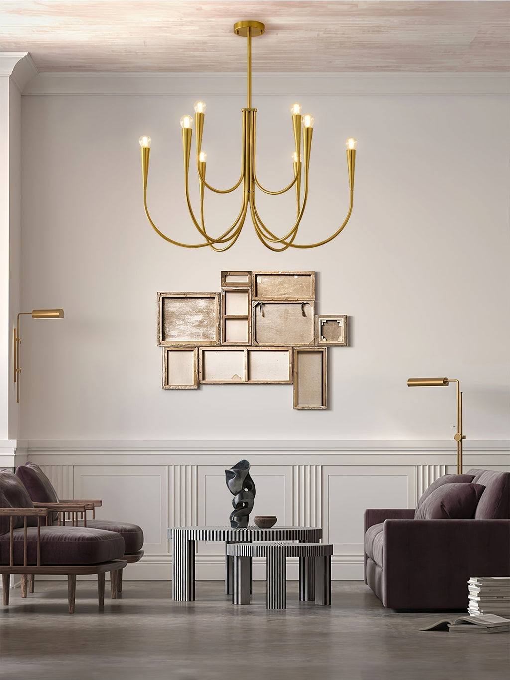 Lustra Chandelier Bras Swoop Laiton Minimaliste - Neutralighting