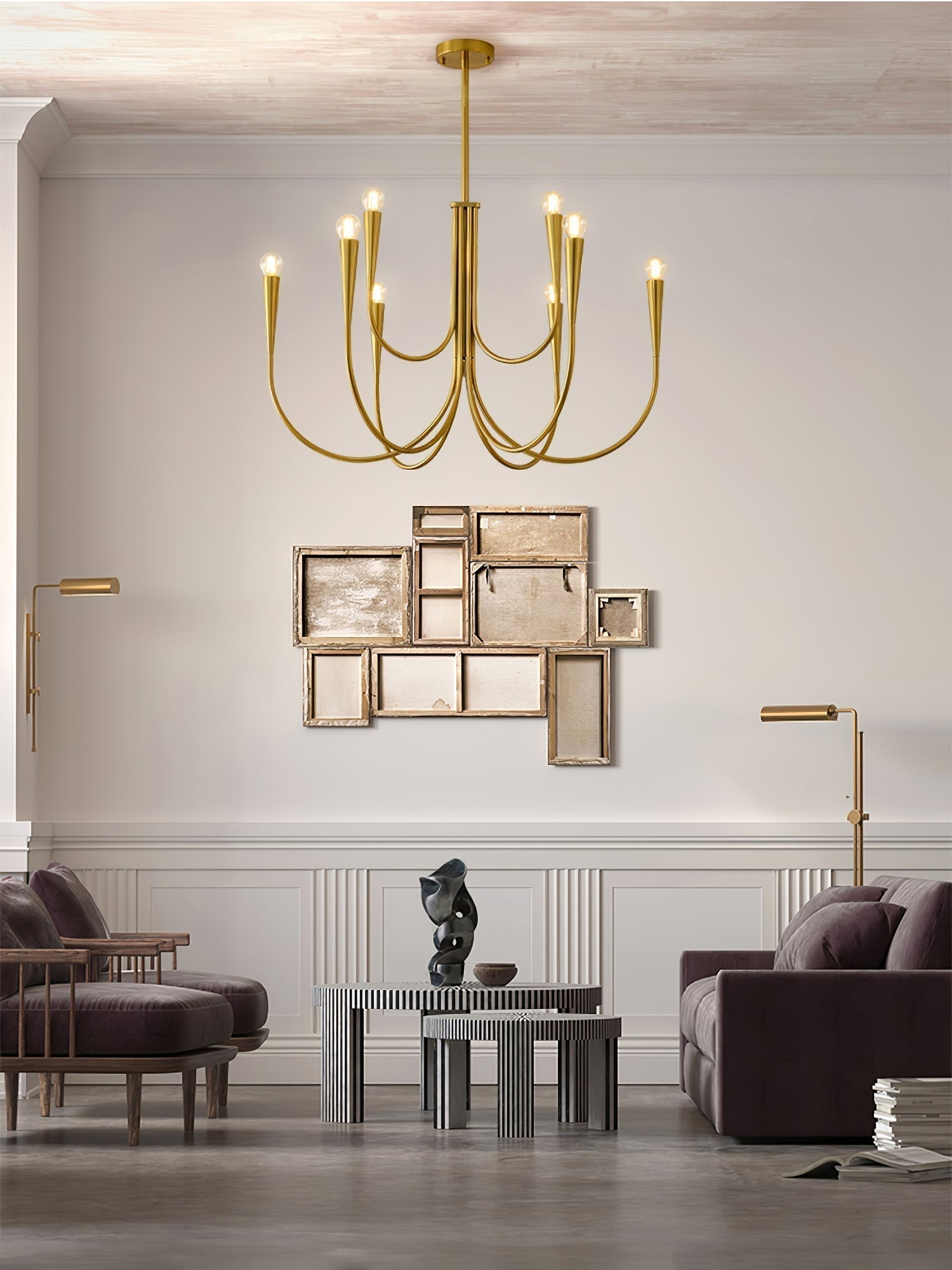 Lustra Chandelier Bras Swoop Laiton Minimaliste - Neutralighting