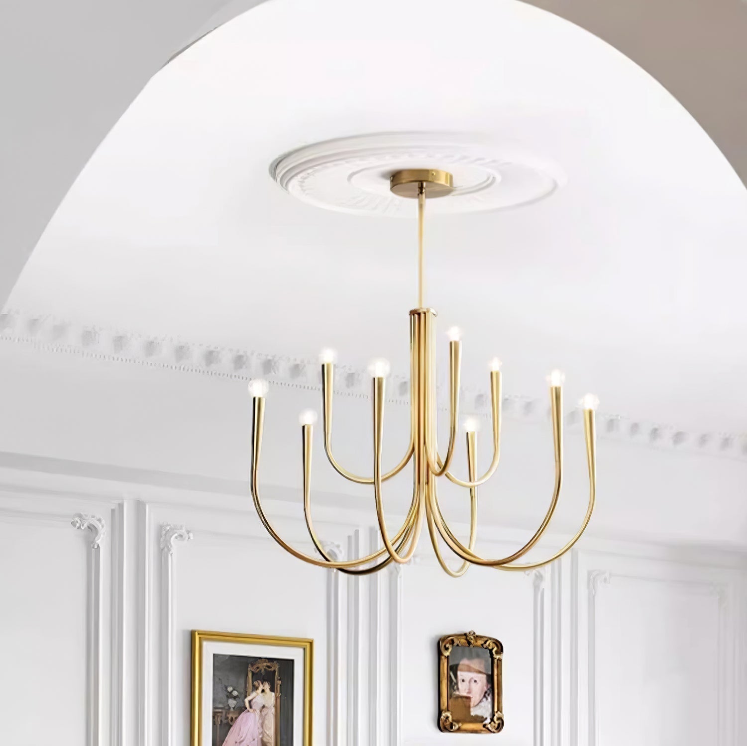 Lustra Chandelier Bras Swoop Laiton Minimaliste - Neutralighting