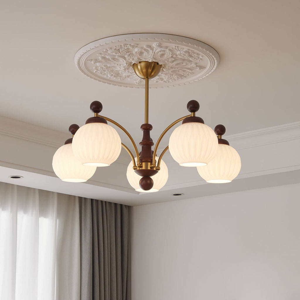 Vedoror Chandelier Classique Orbe Bois Verre Traditionnel - Neutralighting