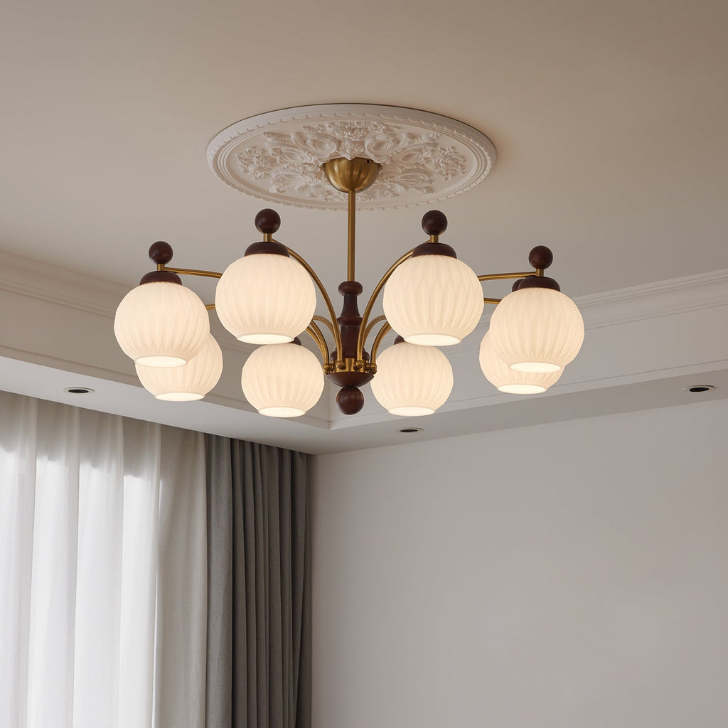 Vedoror Chandelier Classique Orbe Bois Verre Traditionnel - Neutralighting