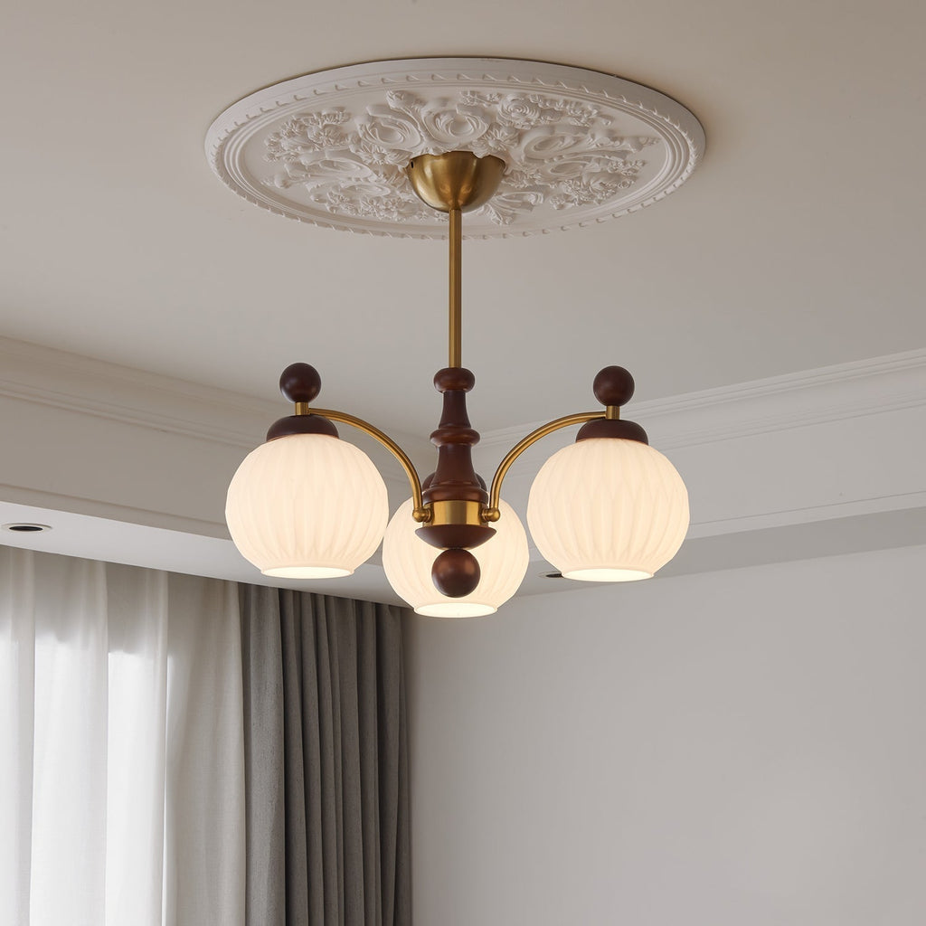 Vedoror Chandelier Classique Orbe Bois Verre Traditionnel - Neutralighting