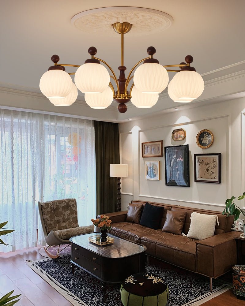 Vedoror Chandelier Classique Orbe Bois Verre Traditionnel - Neutralighting