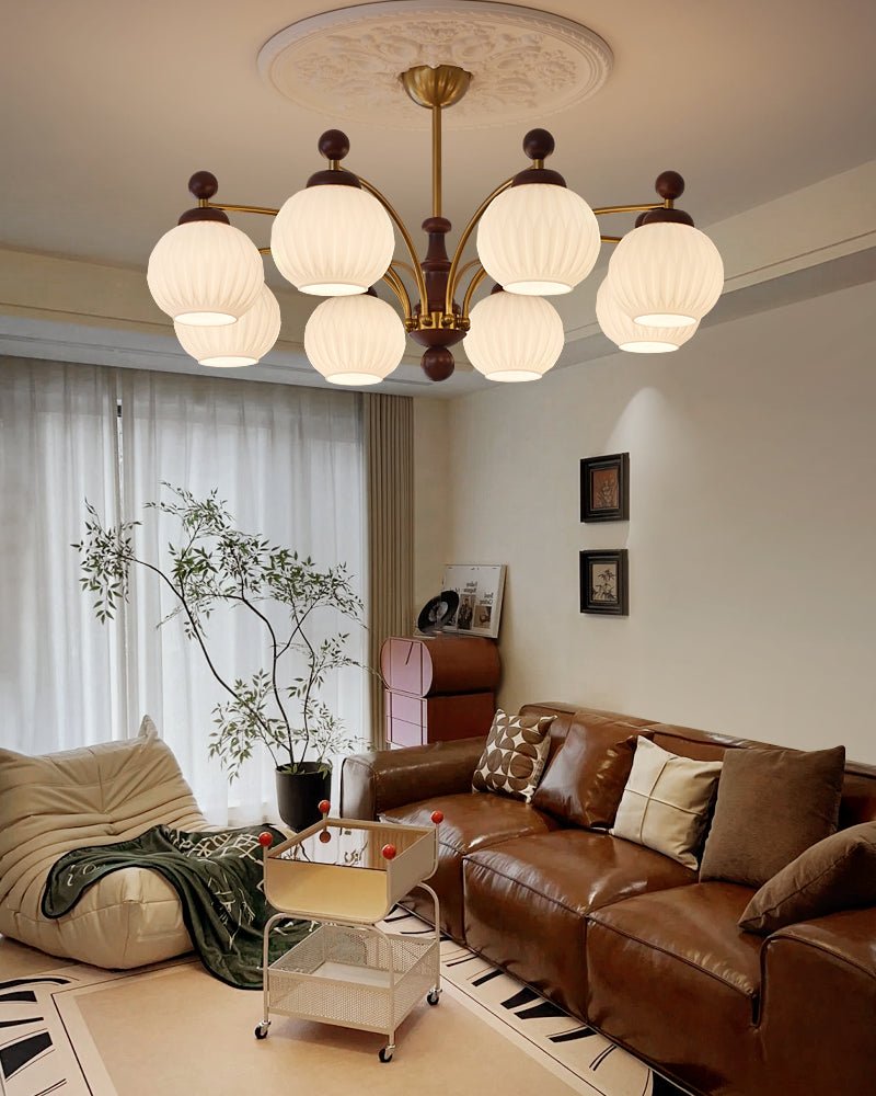 Vedoror Chandelier Classique Orbe Bois Verre Traditionnel - Neutralighting