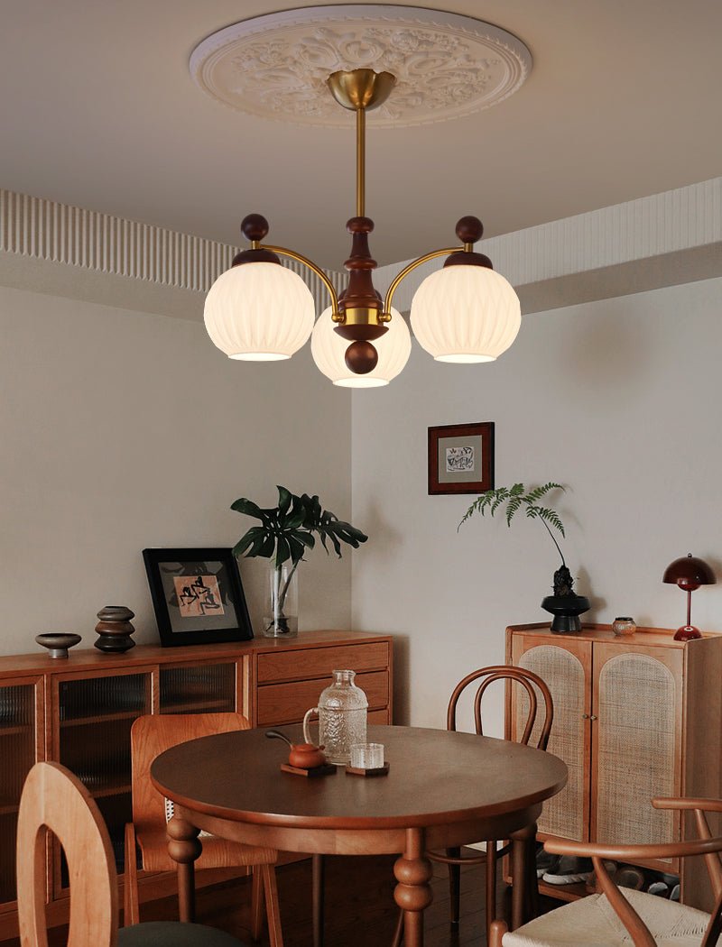 Vedoror Chandelier Classique Orbe Bois Verre Traditionnel - Neutralighting