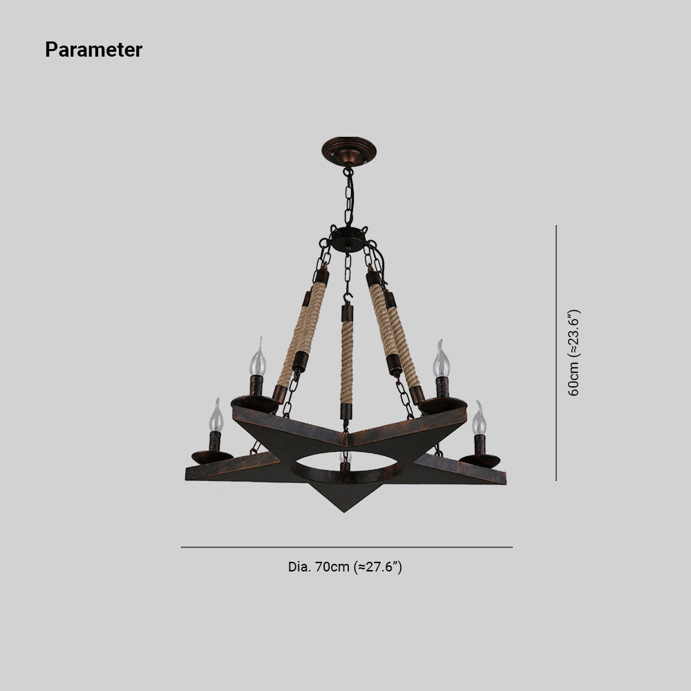 Epoch Lustre Pentagramme Ancienne Métal Rouille/Corde Café/Restaurant - Neutralighting