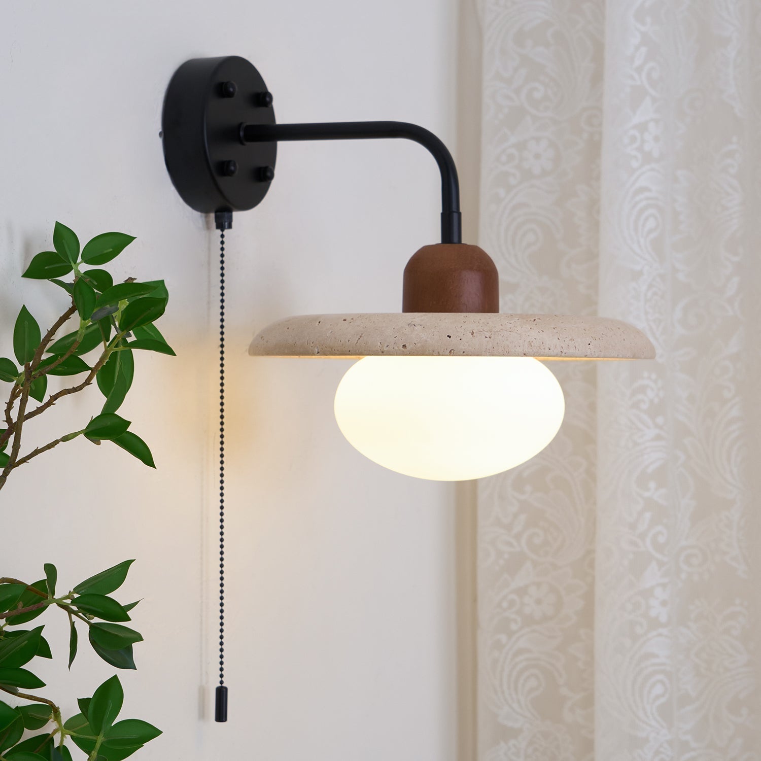 Solaro Applique Murale Travertin Interrupteur à Chaîne - Neutralighting