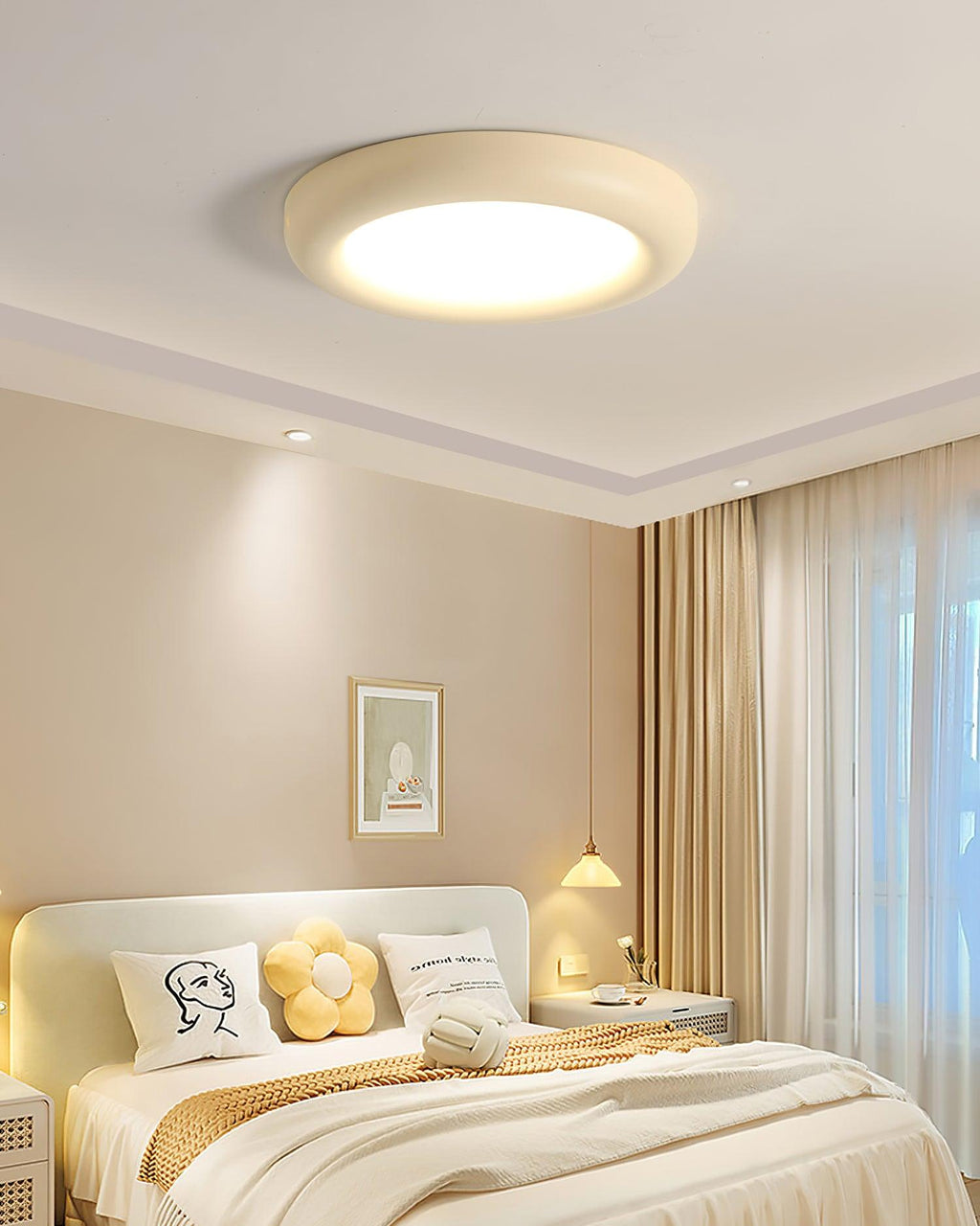 Lumence Plafonnier beige encastré avec rosace en acrylique minimaliste - Neutralighting