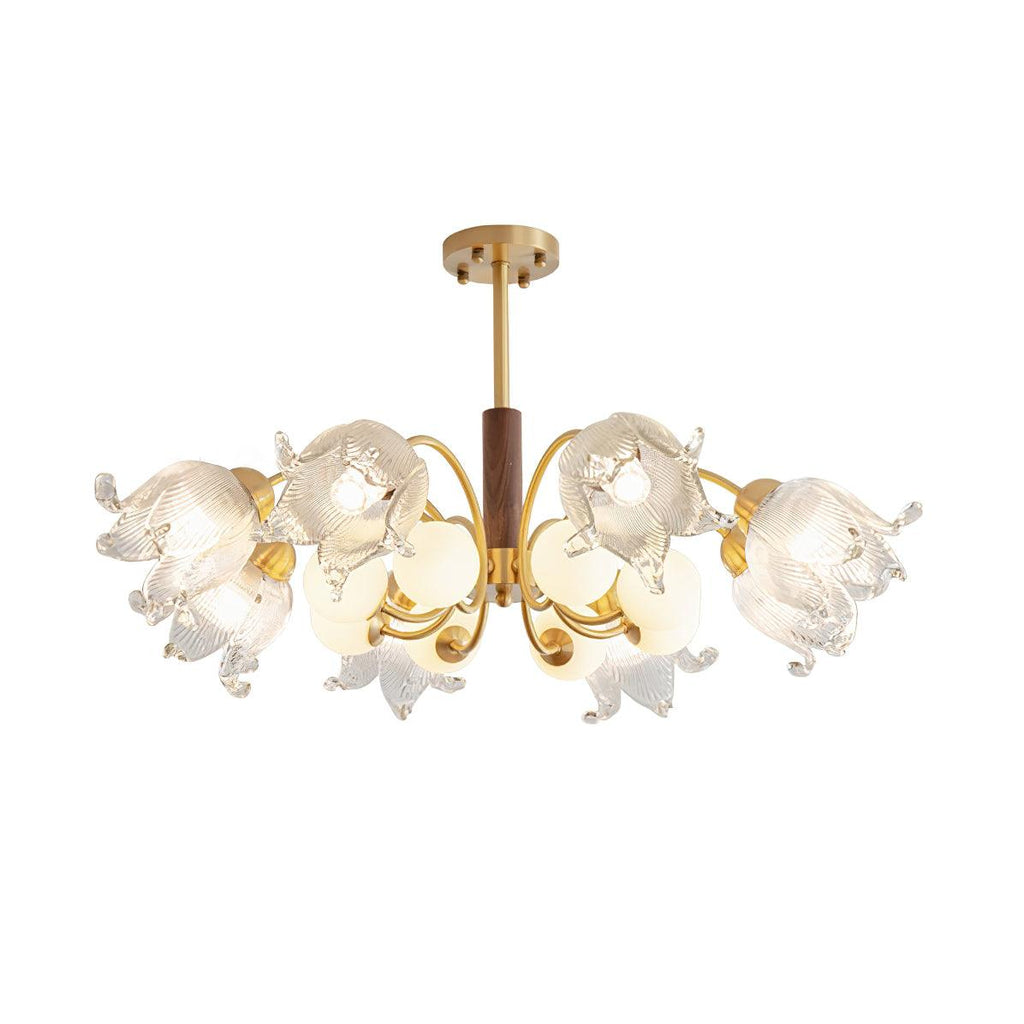 Talia Lustre Abat-jours en Verre Plissés Laiton Bois - Neutralighting