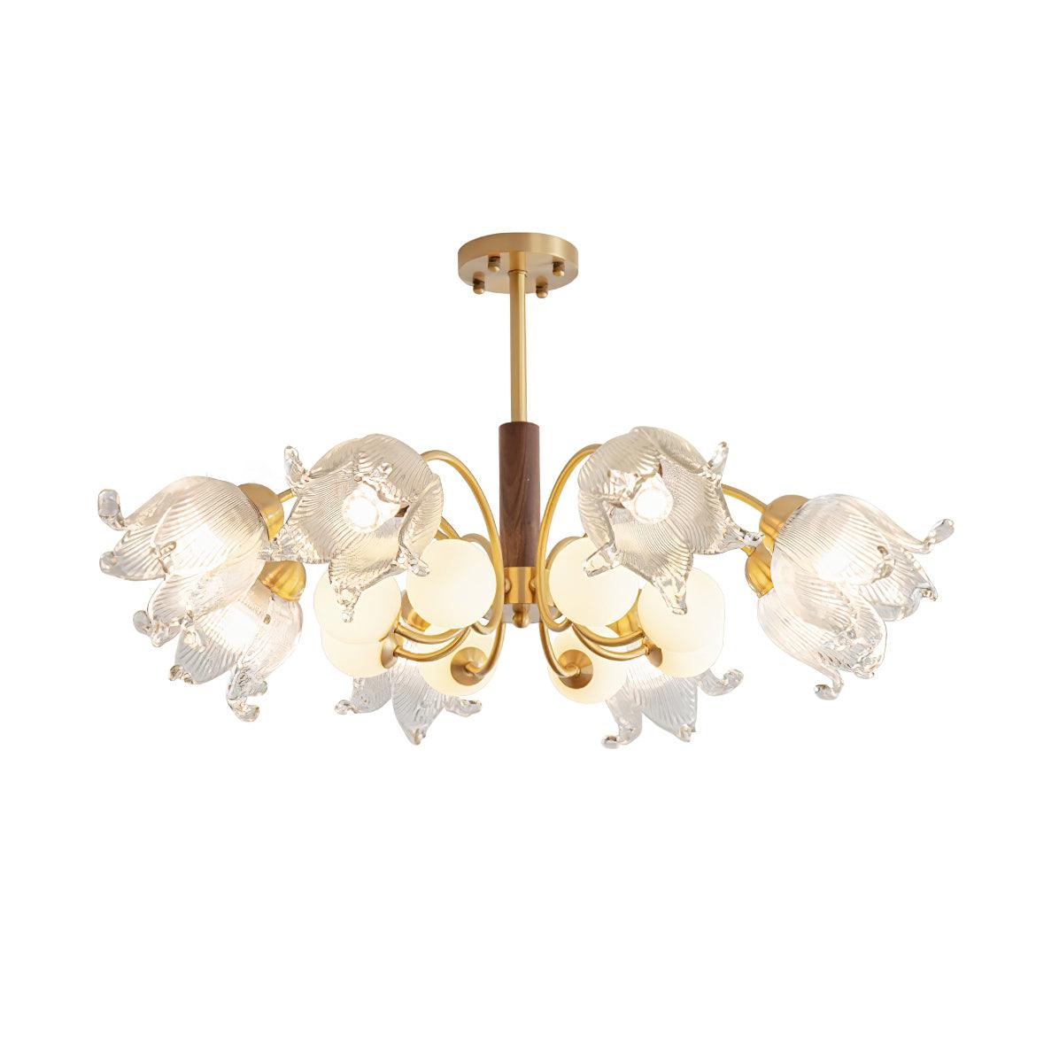 Talia Lustre Abat-jours en Verre Plissés Laiton Bois - Neutralighting