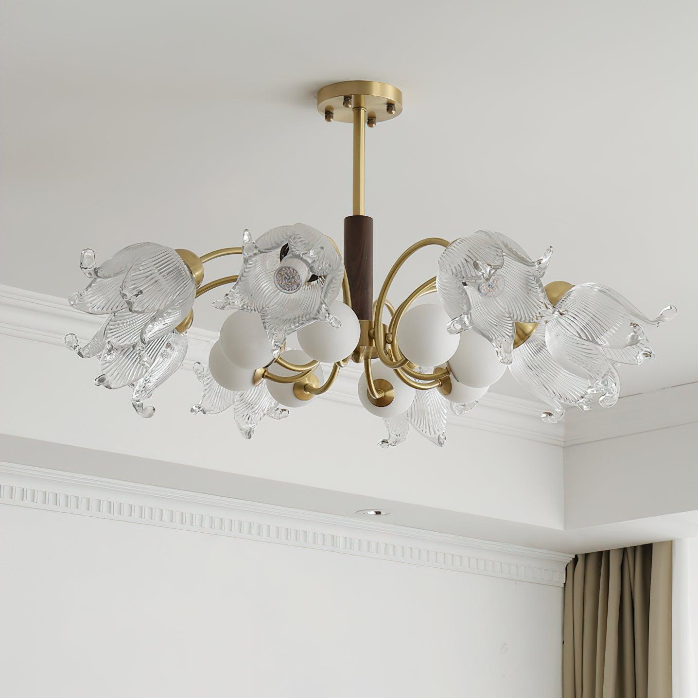 Talia Lustre Abat-jours en Verre Plissés Laiton Bois - Neutralighting