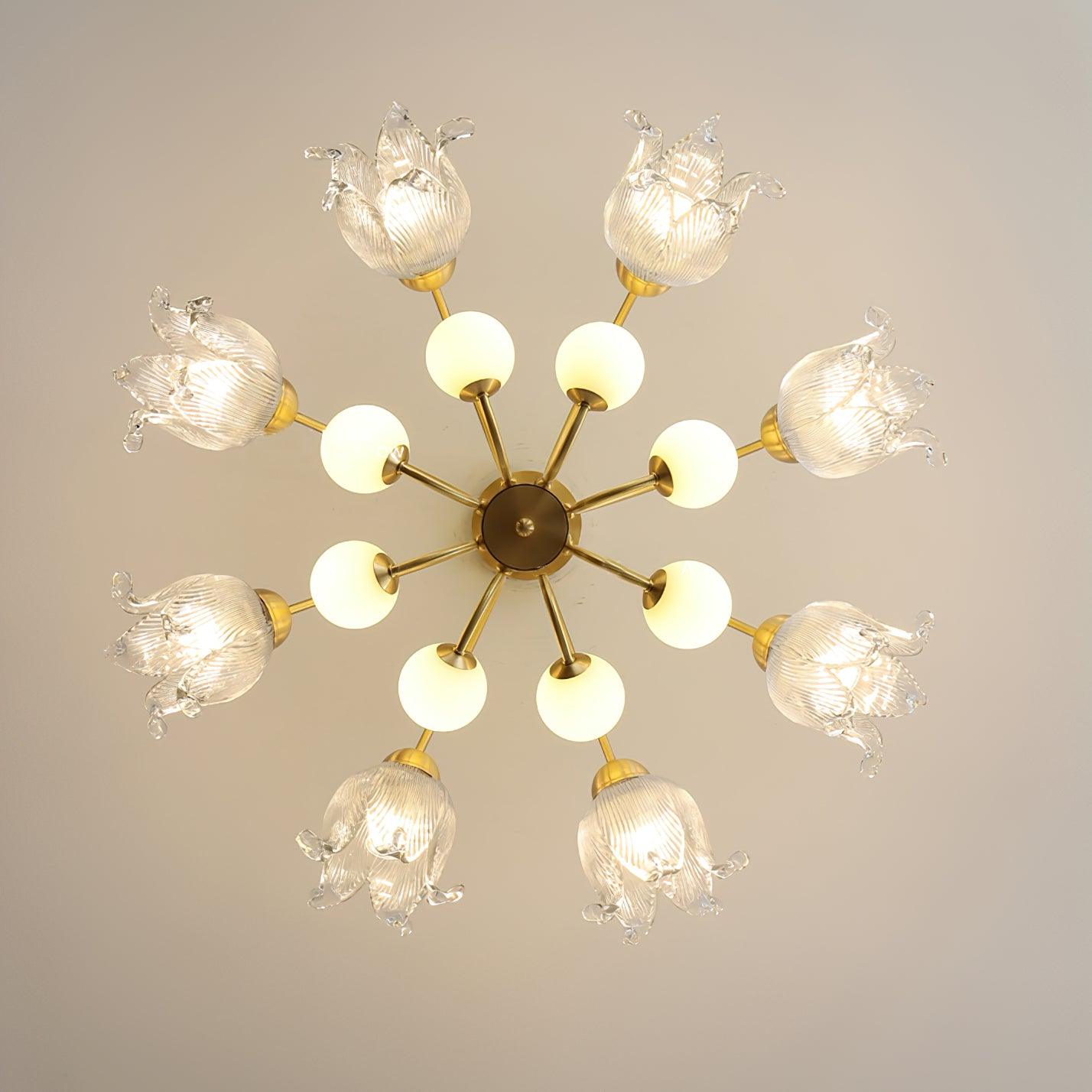 Talia Lustre Abat-jours en Verre Plissés Laiton Bois - Neutralighting