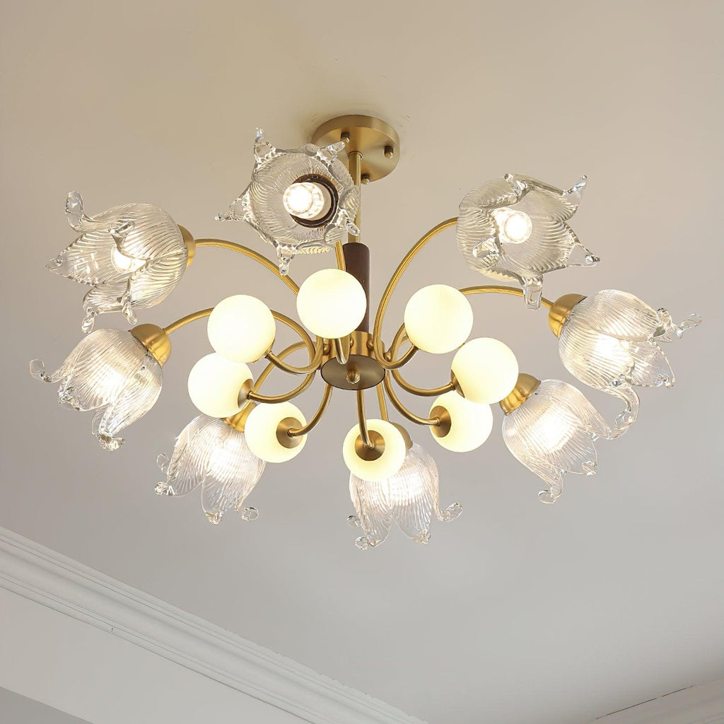 Talia Lustre Abat-jours en Verre Plissés Laiton Bois - Neutralighting