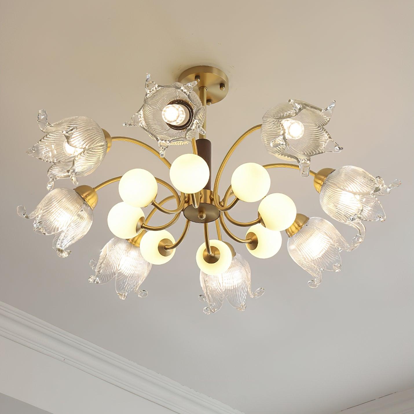 Talia Lustre Abat-jours en Verre Plissés Laiton Bois - Neutralighting