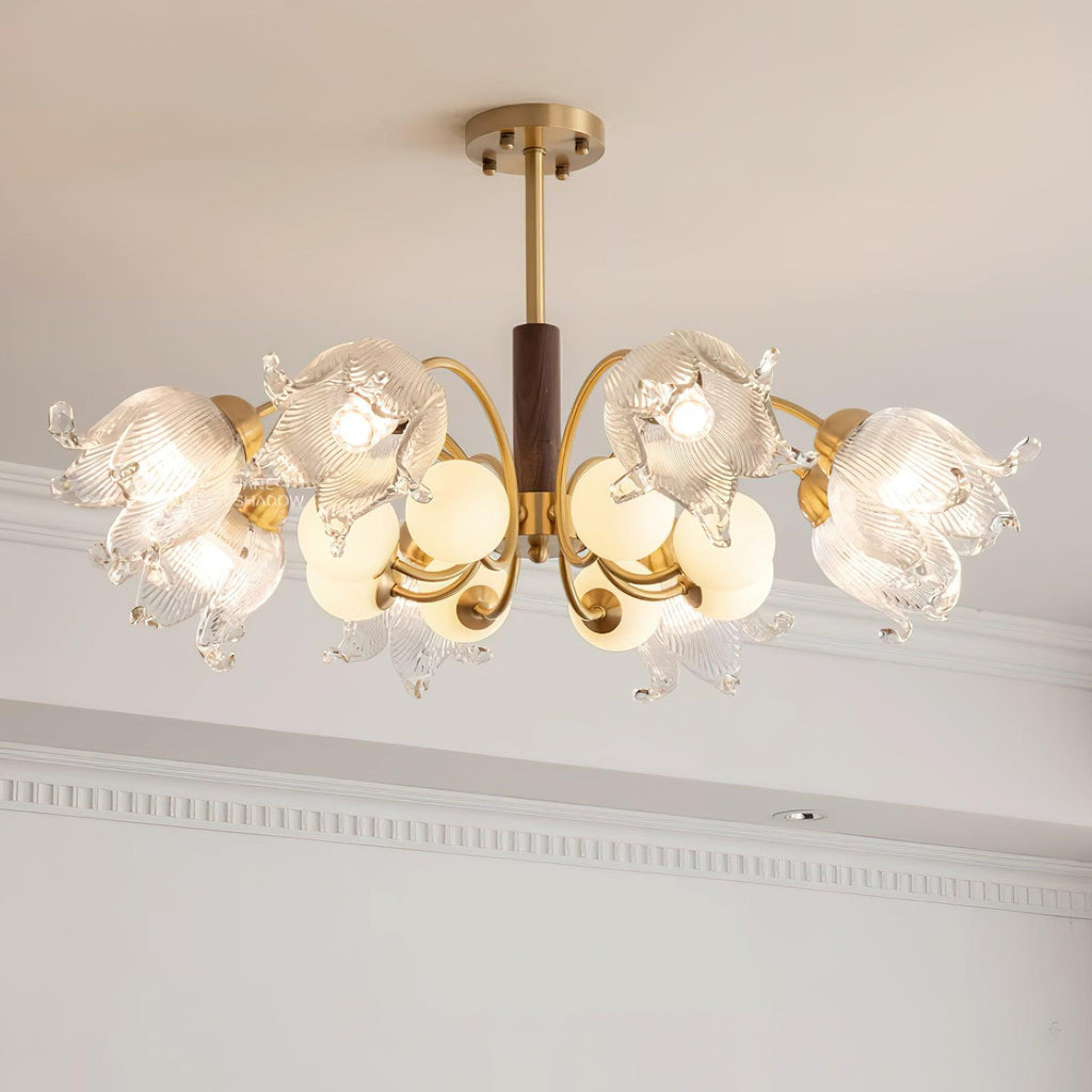 Talia Lustre Abat-jours en Verre Plissés Laiton Bois - Neutralighting